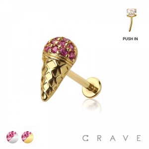 MULTI CZ ICE CREAM CONE TOP THREADLESS (PUSH IN) 316L SURGICAL STEEL LABRET SET